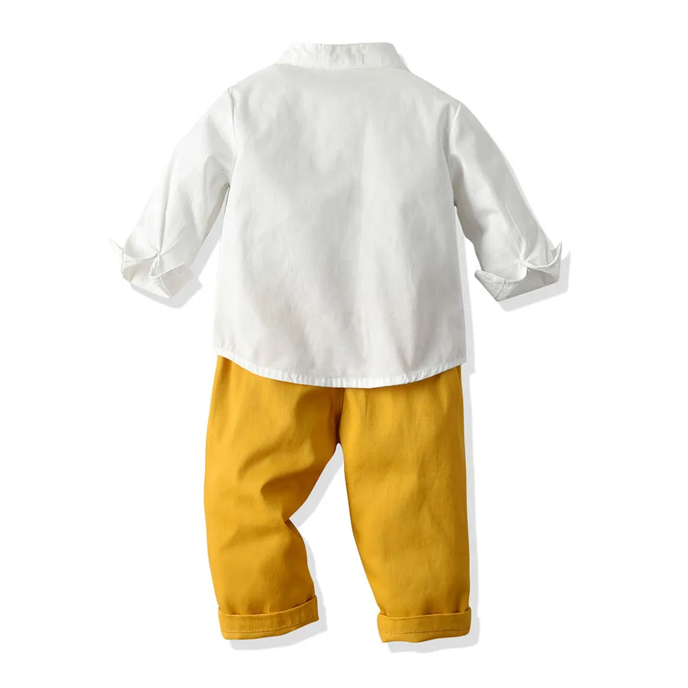2 Pieces Set Baby Kid Boys Birthday Party Bow Shirts And Color-blocking Jumpsuits Wholesale 22040753