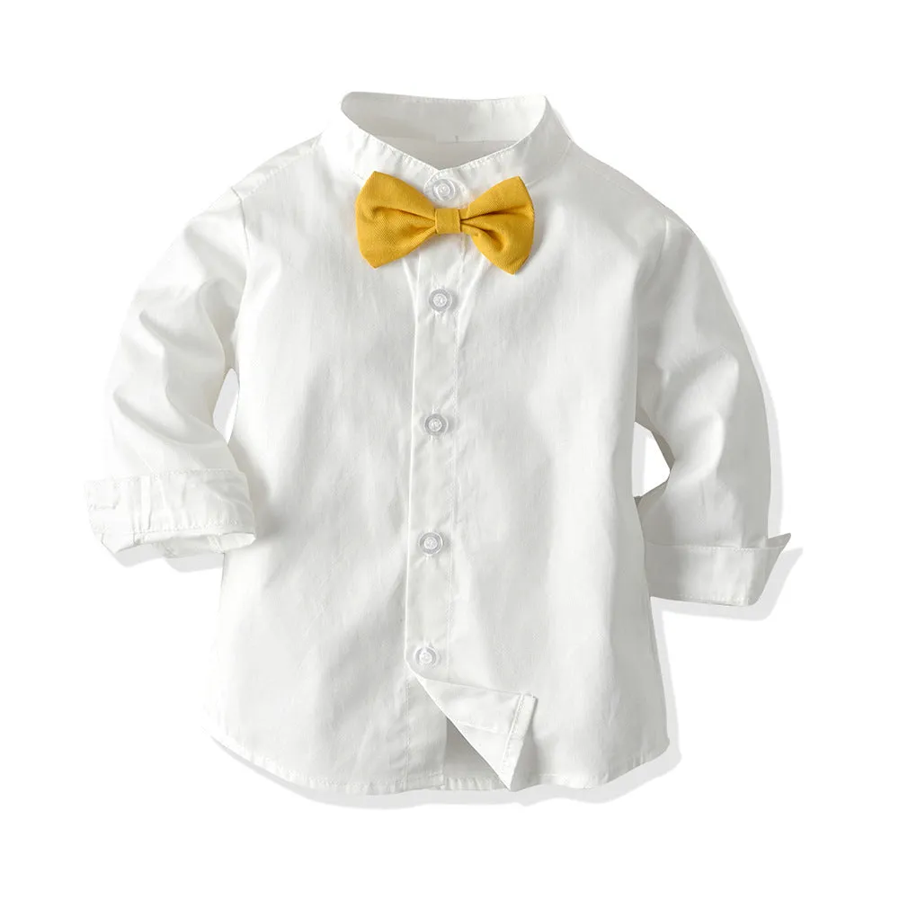 2 Pieces Set Baby Kid Boys Birthday Party Bow Shirts And Color-blocking Jumpsuits Wholesale 22040753