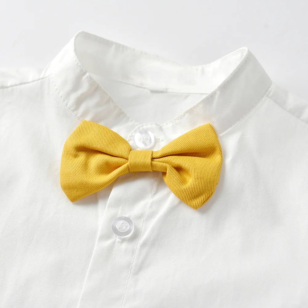 2 Pieces Set Baby Kid Boys Birthday Party Bow Shirts And Color-blocking Jumpsuits Wholesale 22040753