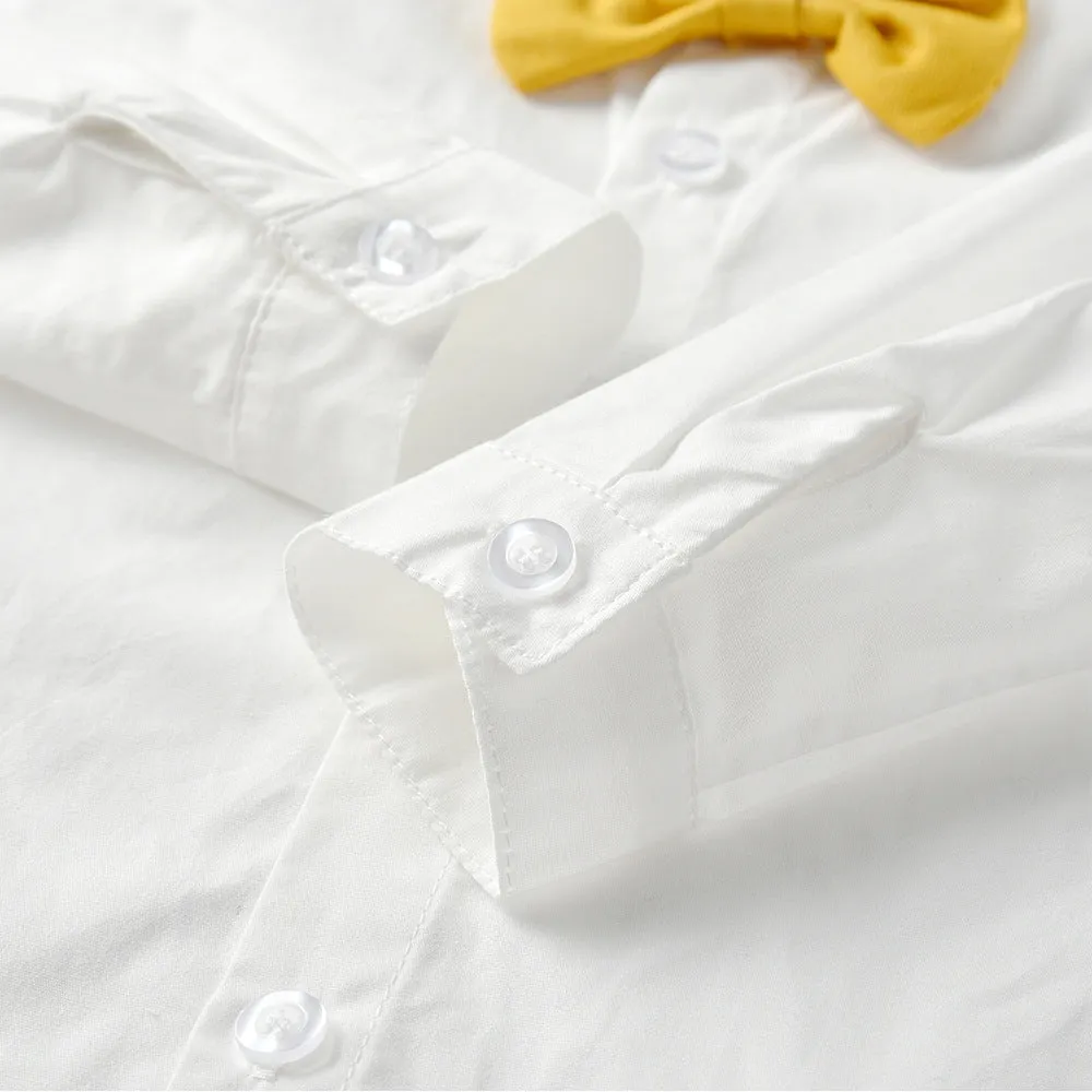2 Pieces Set Baby Kid Boys Birthday Party Bow Shirts And Color-blocking Jumpsuits Wholesale 22040753