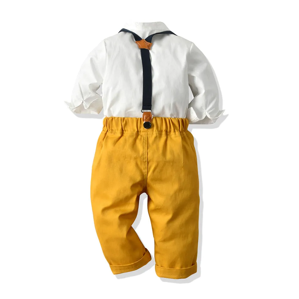 2 Pieces Set Baby Kid Boys Birthday Party Bow Shirts And Color-blocking Jumpsuits Wholesale 22040753