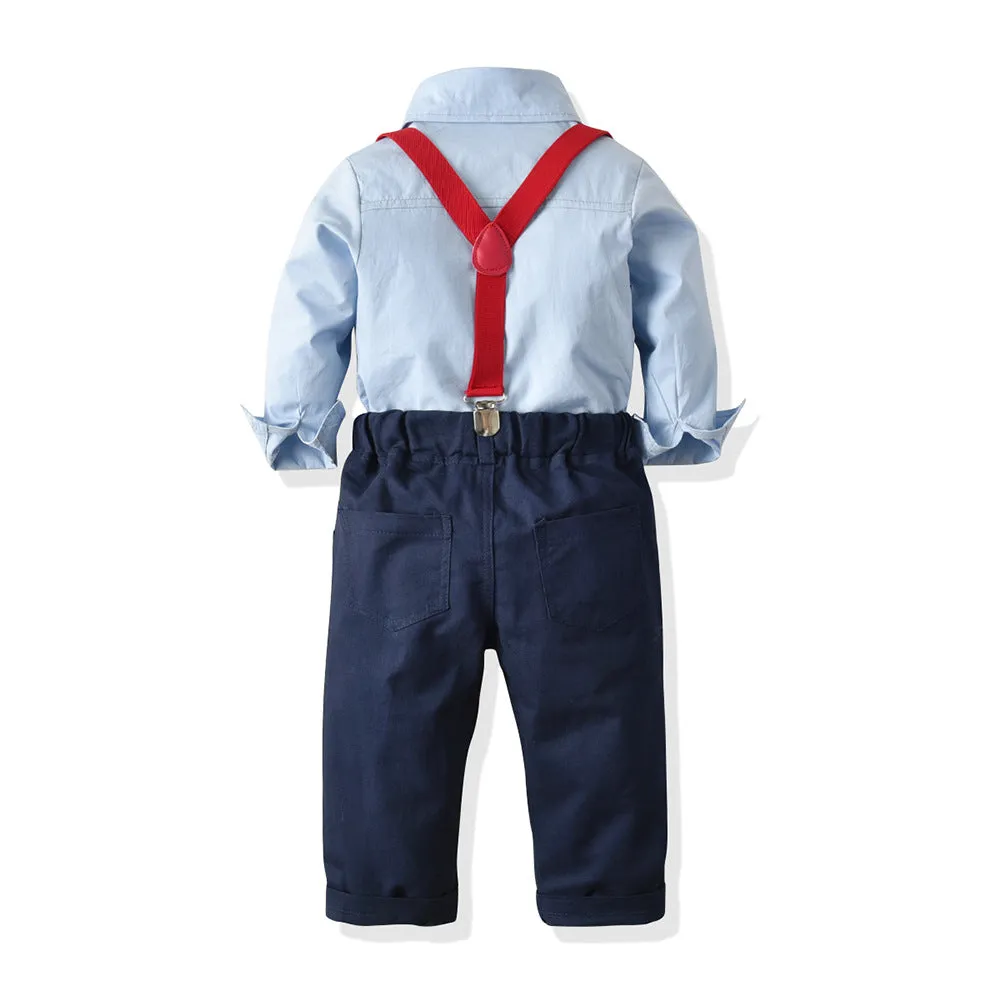 2 Pieces Set Baby Kid Boys Birthday Party Bow Shirts And Color-blocking Jumpsuits Wholesale 23041116