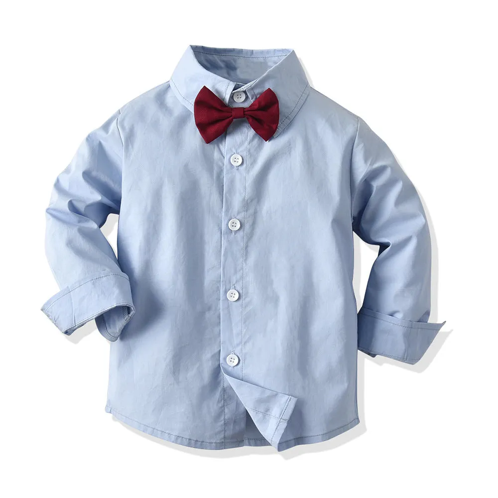 2 Pieces Set Baby Kid Boys Birthday Party Bow Shirts And Color-blocking Jumpsuits Wholesale 23041116