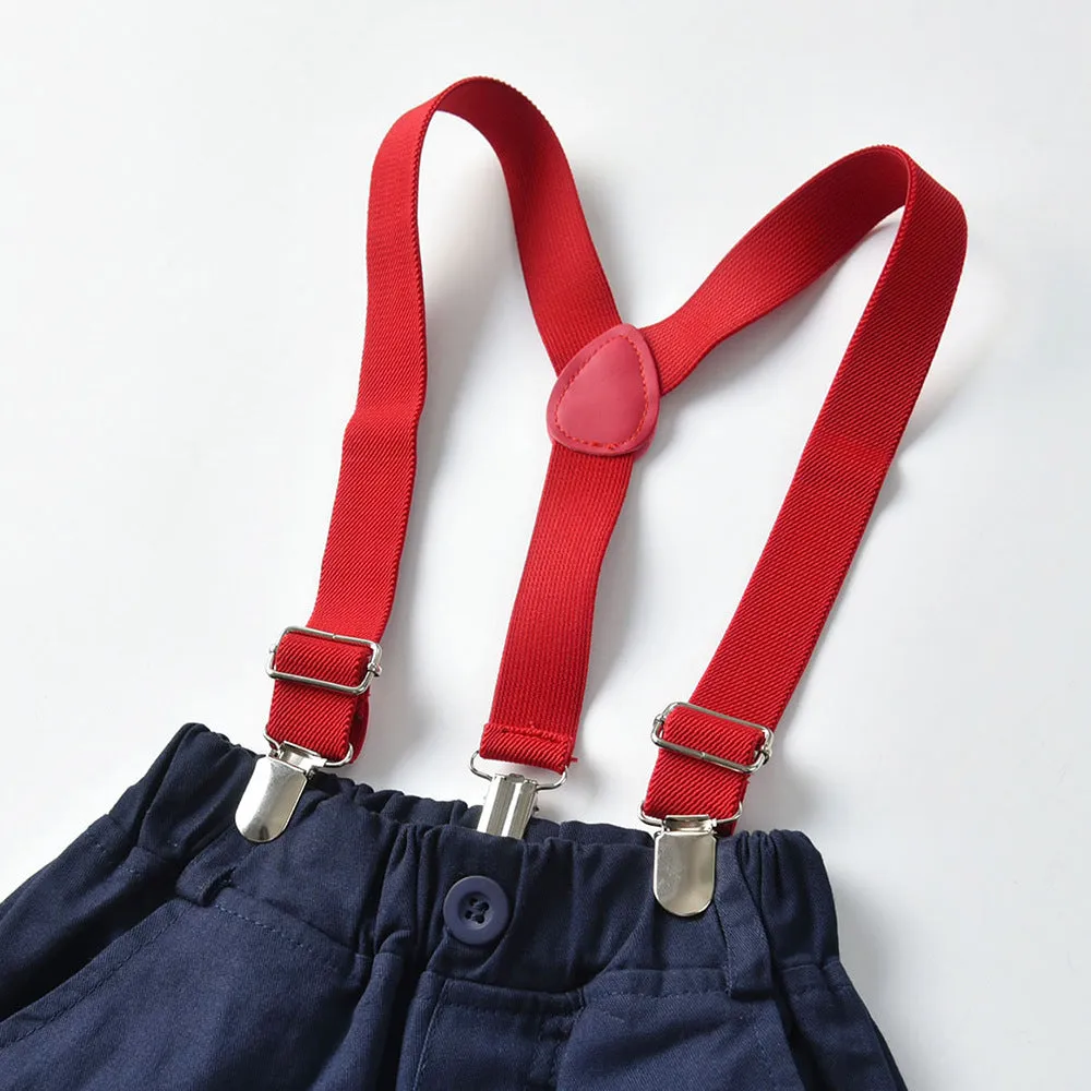 2 Pieces Set Baby Kid Boys Birthday Party Bow Shirts And Color-blocking Jumpsuits Wholesale 23041116