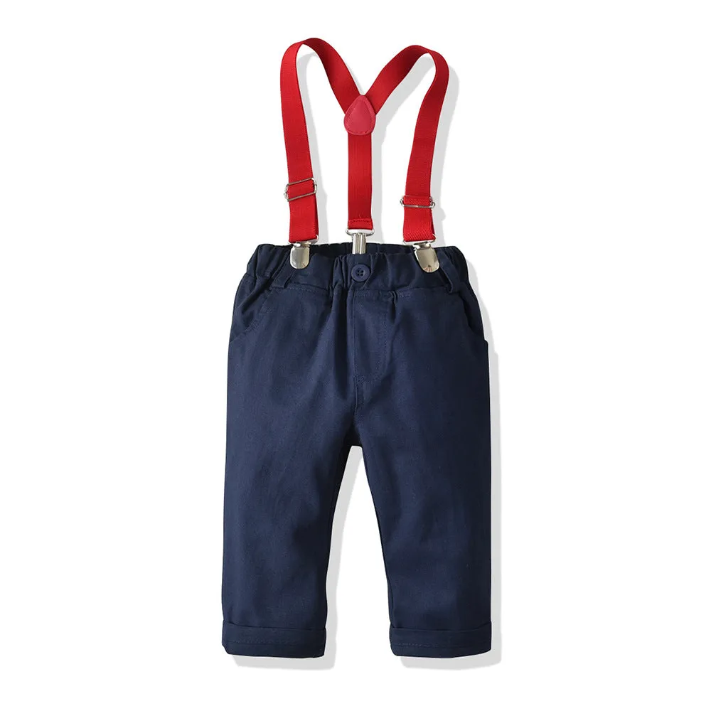2 Pieces Set Baby Kid Boys Birthday Party Bow Shirts And Color-blocking Jumpsuits Wholesale 23041116