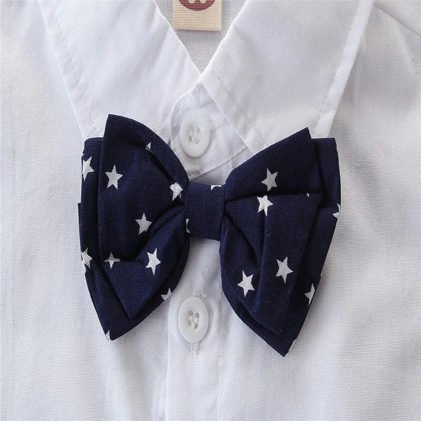 2 Pieces Set Baby Kid Boys Birthday Party Bow Shirts And Color-blocking Rompers Wholesale 22040275