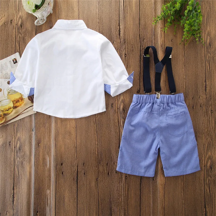 2 Pieces Set Baby Kid Boys Birthday Party Bow Shirts And Color-blocking Rompers Wholesale 22040275