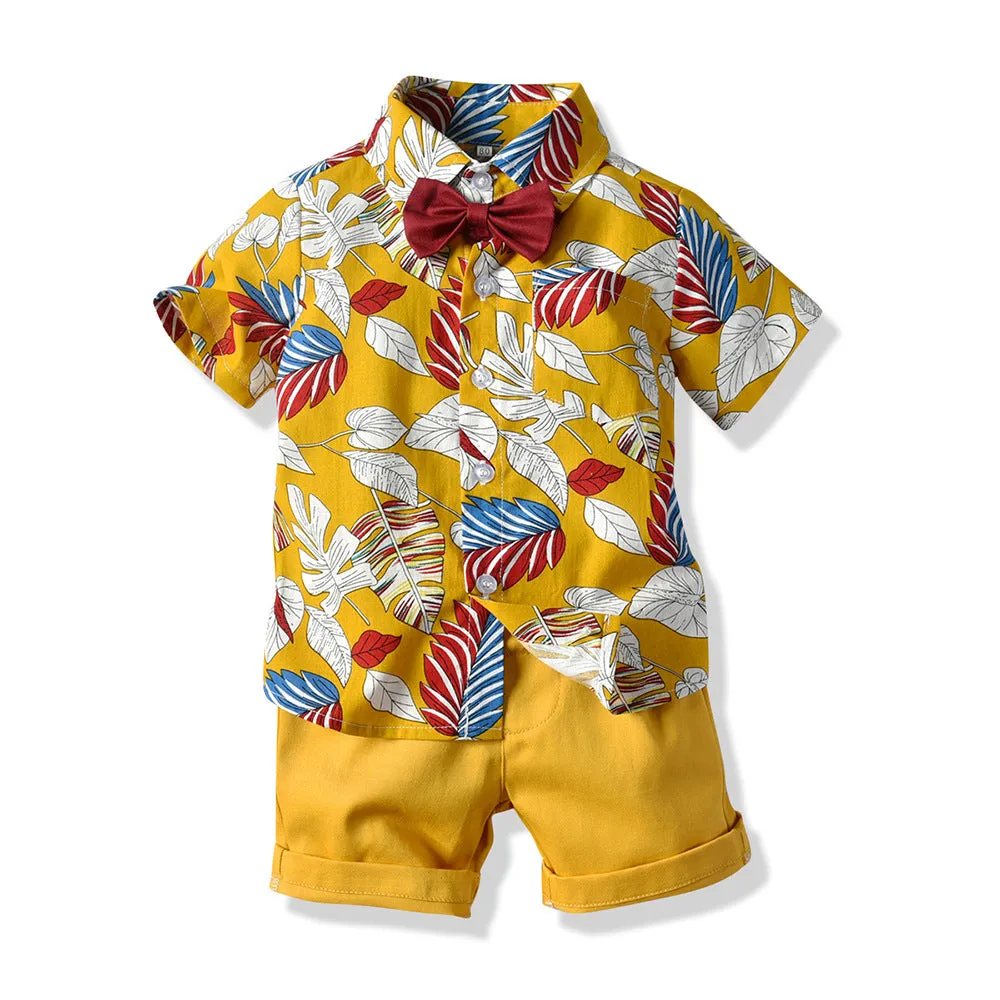 2 Pieces Set Baby Kid Boys Birthday Party Bow Shirts And Solid Color Shorts Wholesale 23041114