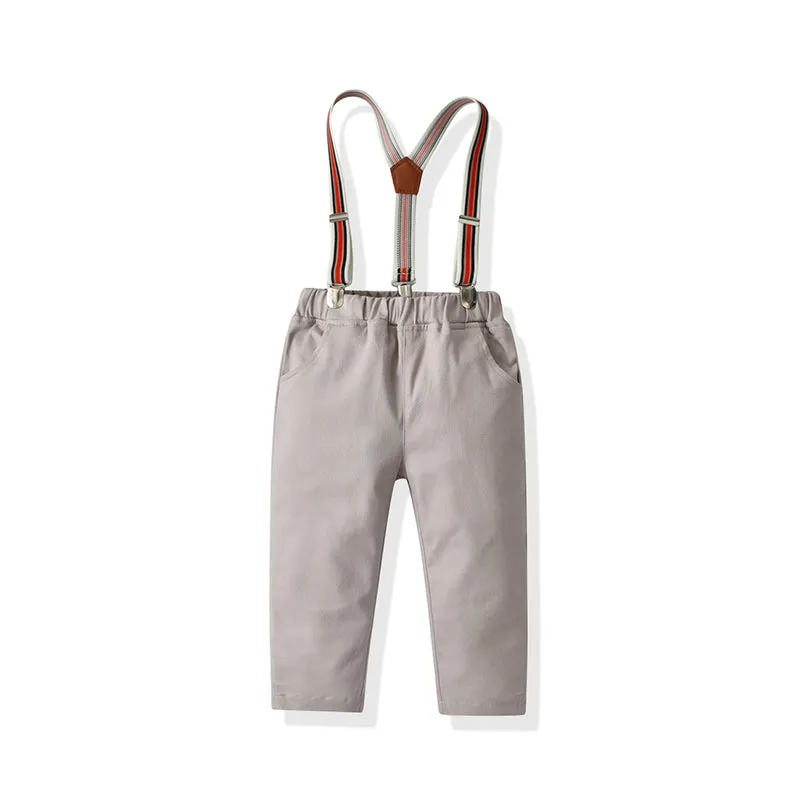 2 Pieces Set Baby Kid Boys Birthday Party Checked Bow Shirts And Solid Color Jumpsuits Wholesale 21110933