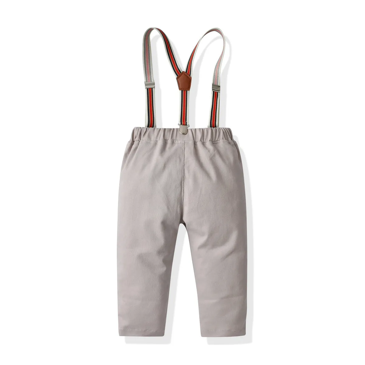 2 Pieces Set Baby Kid Boys Birthday Party Checked Bow Shirts And Solid Color Jumpsuits Wholesale 21110933
