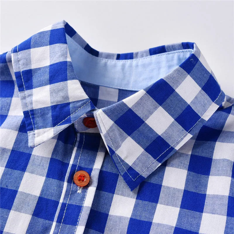 2 Pieces Set Baby Kid Boys Birthday Party Checked Bow Shirts And Solid Color Jumpsuits Wholesale 21110933