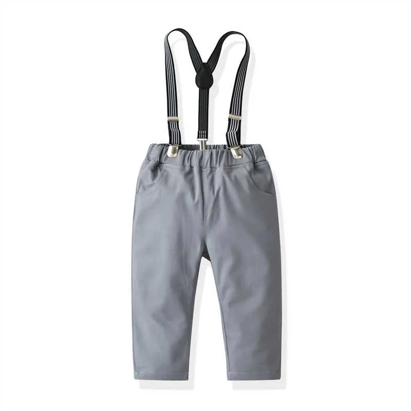2 Pieces Set Baby Kid Boys Birthday Party Checked Bow Shirts And Solid Color Jumpsuits Wholesale 211109489