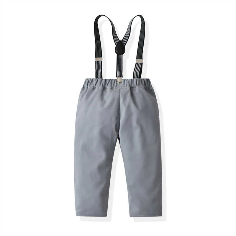 2 Pieces Set Baby Kid Boys Birthday Party Checked Bow Shirts And Solid Color Jumpsuits Wholesale 211109489