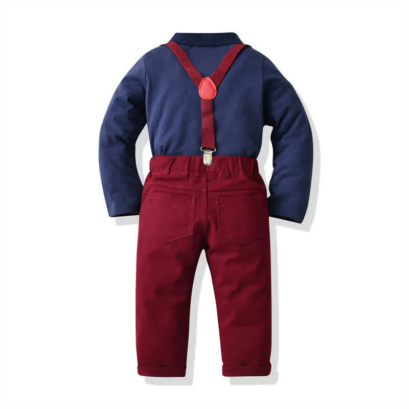 2 Pieces Set Baby Kid Boys Birthday Party Color-blocking Bow Shirts And Solid Color Pants Wholesale 211109446