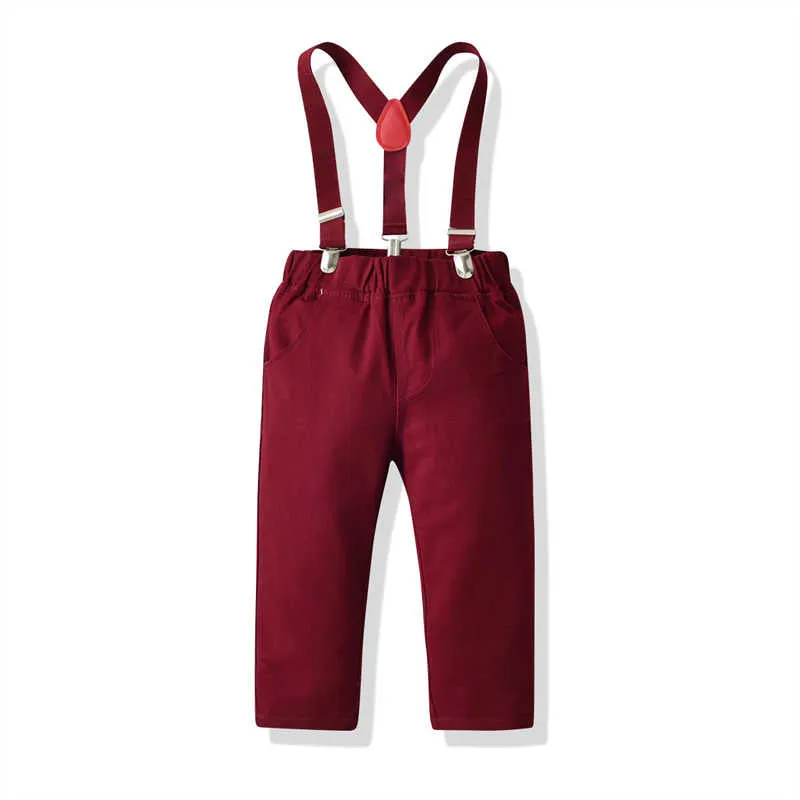 2 Pieces Set Baby Kid Boys Birthday Party Color-blocking Bow Shirts And Solid Color Pants Wholesale 211109446