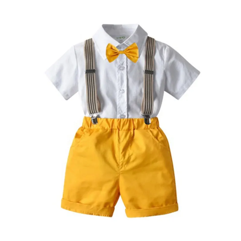 2 Pieces Set Baby Kid Boys Birthday Party Solid Color Bow Shirts And Rompers Wholesale 211109214