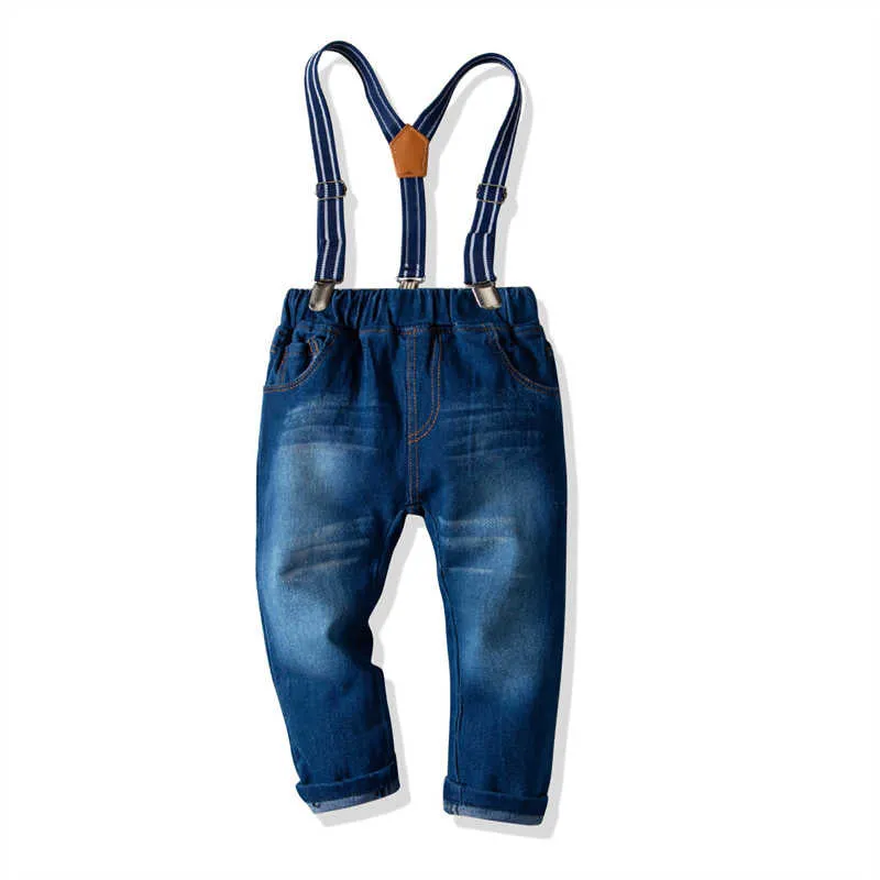 2 Pieces Set Baby Kid Boys Dressy Birthday Party Striped Bow Shirts And Solid Color Jeans Wholesale 211109543
