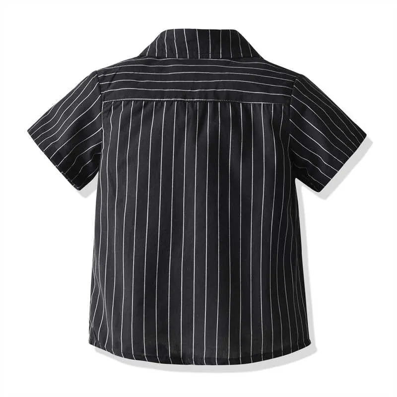 2 Pieces Set Baby Kid Boys Dressy Birthday Party Striped Bow Shirts And Solid Color Jeans Wholesale 211109543