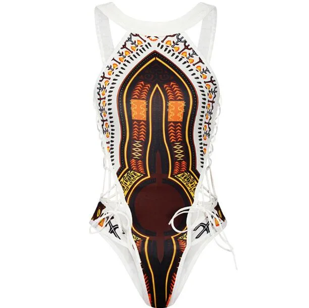 2019 Swimwear Women One Piece African Printed High Cut Monokini