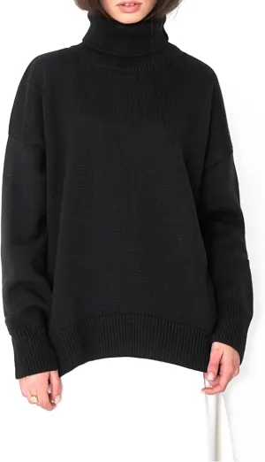 2022Women's Long Sleeve Turtleneck Knit Sweater Casual Loose Pullover Jumper Tops Sweater