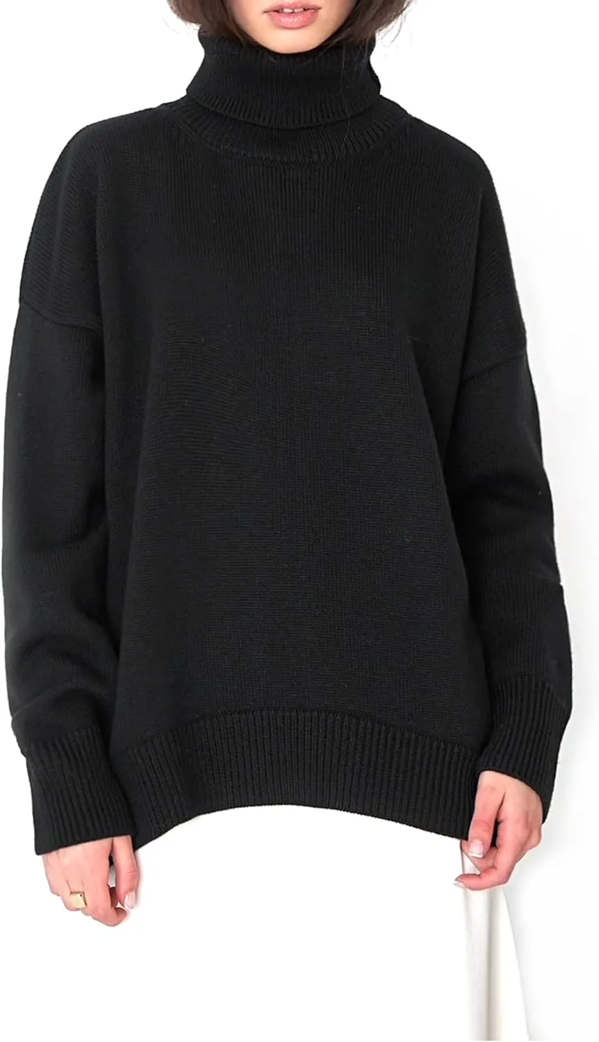 2022Women's Long Sleeve Turtleneck Knit Sweater Casual Loose Pullover Jumper Tops Sweater