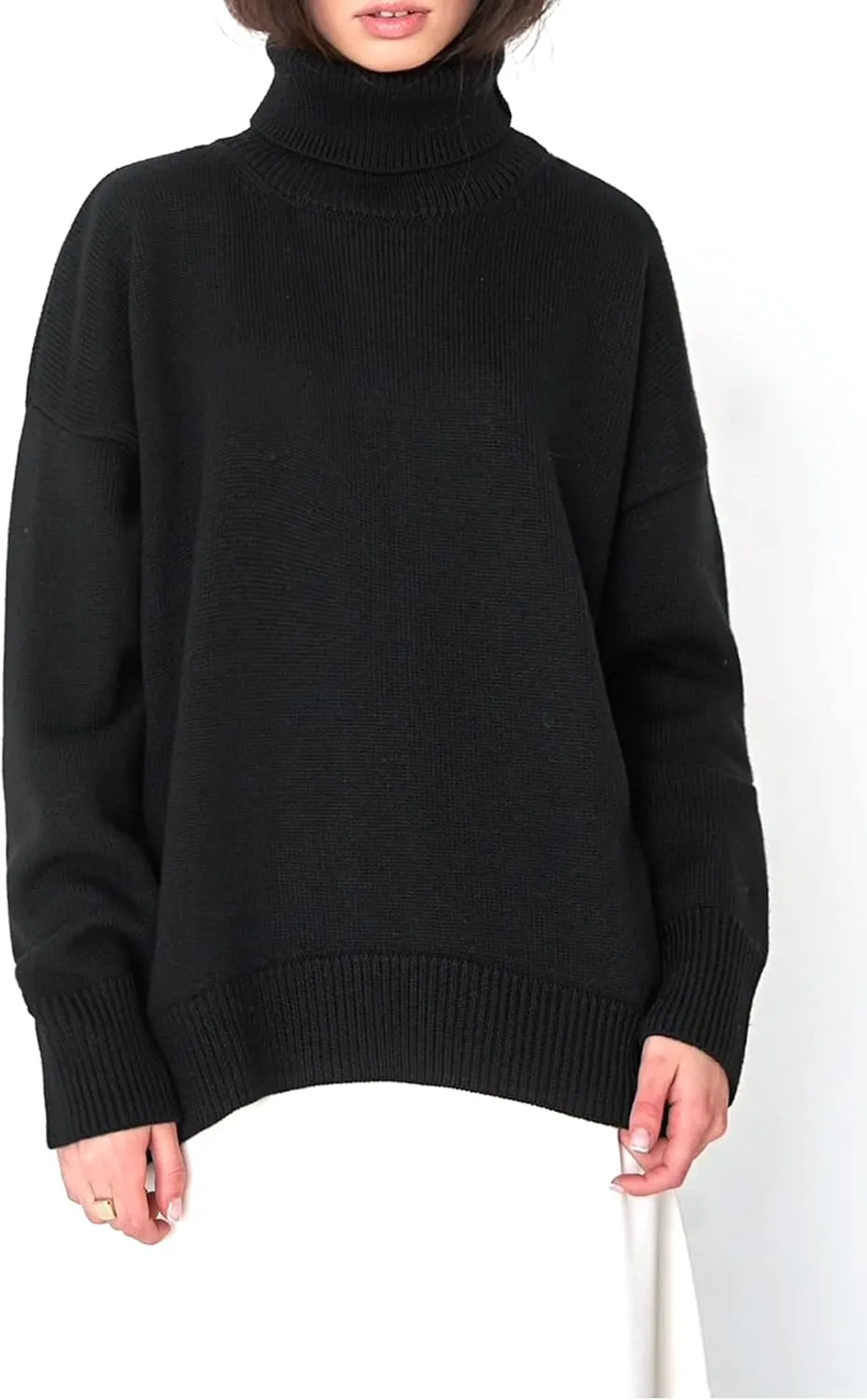 2022Women's Long Sleeve Turtleneck Knit Sweater Casual Loose Pullover Jumper Tops Sweater