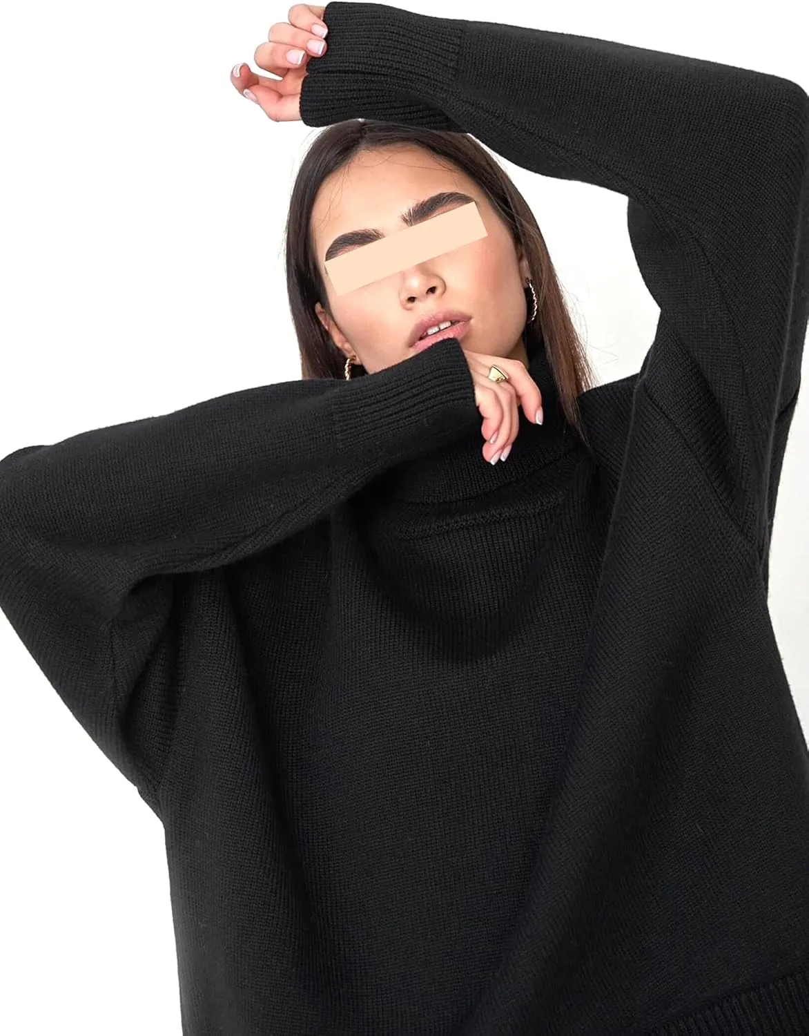 2022Women's Long Sleeve Turtleneck Knit Sweater Casual Loose Pullover Jumper Tops Sweater