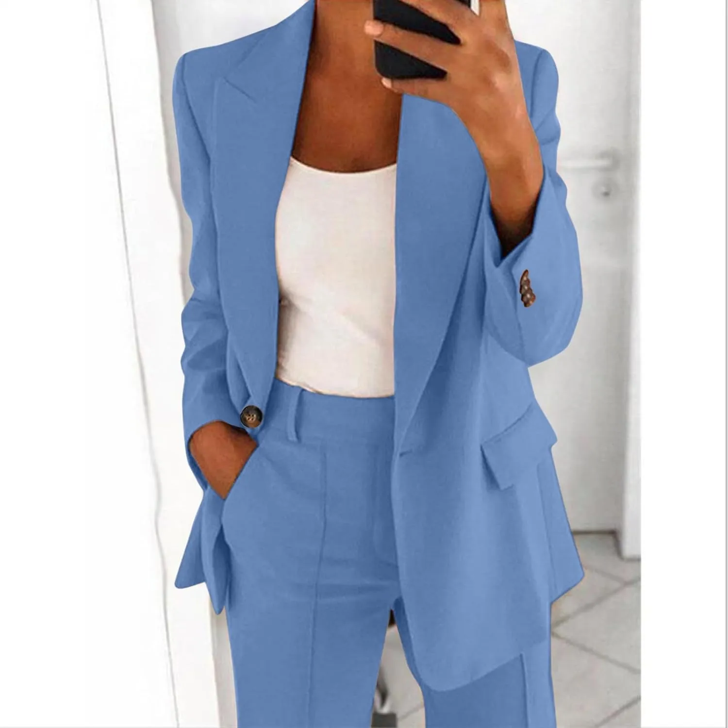 2023 Women's Two Piece Lapels Suit Set Office Business Long Sleeve Button Formal Blazers   Pant Suit Slim Loose Jacket Suit