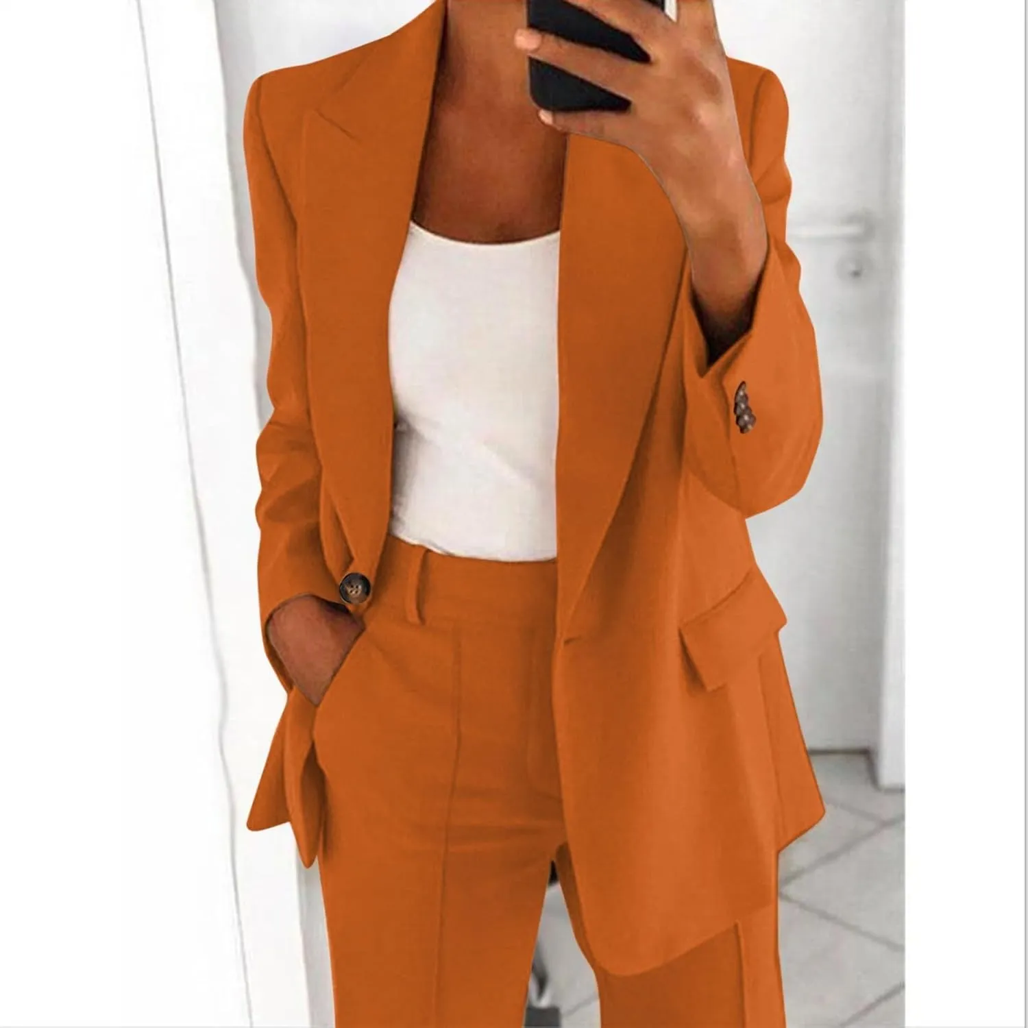 2023 Women's Two Piece Lapels Suit Set Office Business Long Sleeve Button Formal Blazers   Pant Suit Slim Loose Jacket Suit