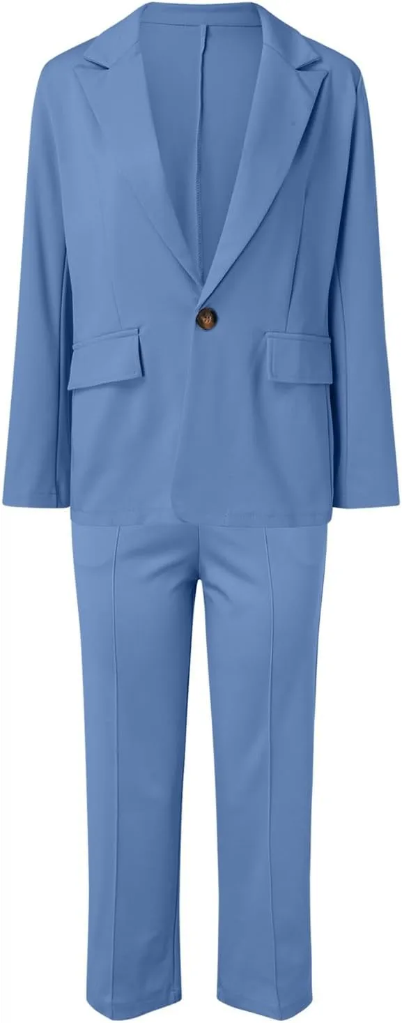 2023 Women's Two Piece Lapels Suit Set Office Business Long Sleeve Button Formal Blazers   Pant Suit Slim Loose Jacket Suit