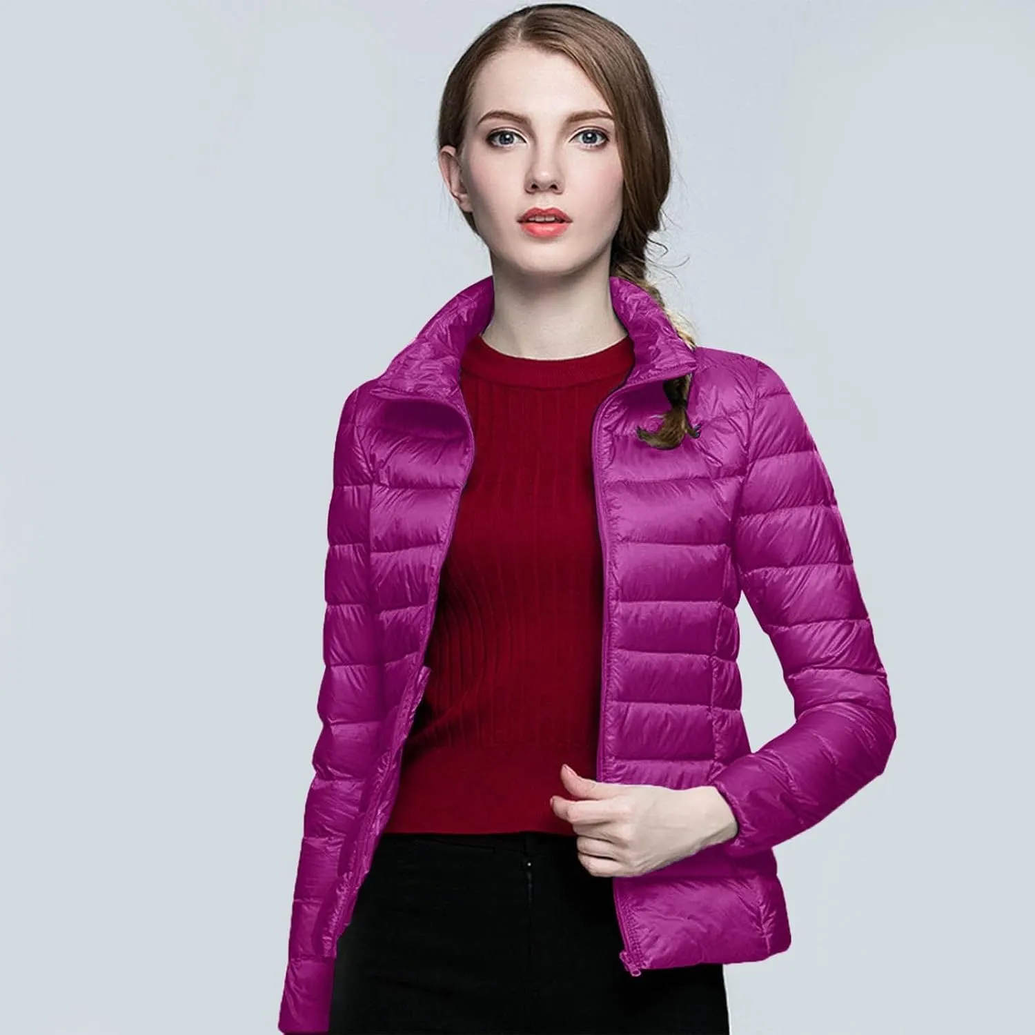 2024 Women Warm Lightweight Jacket Hoodless Windproof Winter Coat With Recycled Insulation Winter Slim Short Womens