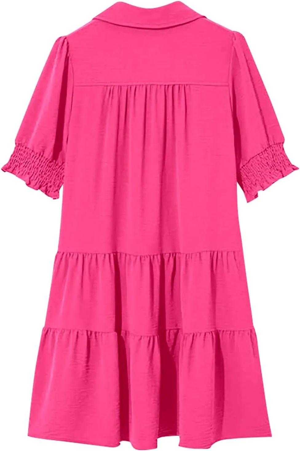 2025 Casual Dresses for Women Lapel Collared V Neck Mid Sleeved Pleated Summer Midi Dresses