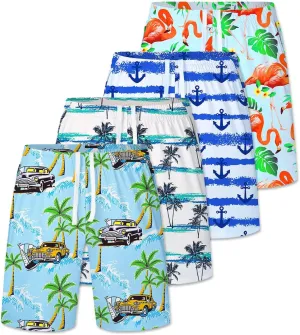 2/3/4 Pack Men's Beach Shorts Casual 9" Inseam Elastic Waist Drawstring Quick Dry Board Shorts with Pockets