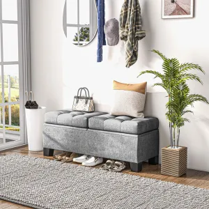 46" Upholstered Storage Ottoman Bench, Steel Frame, Button Tufted, Safety Hinges, Gray - Living Room, Entryway, Bedroom