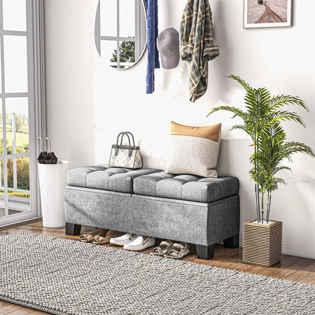 46" Upholstered Storage Ottoman Bench, Steel Frame, Button Tufted, Safety Hinges, Gray - Living Room, Entryway, Bedroom