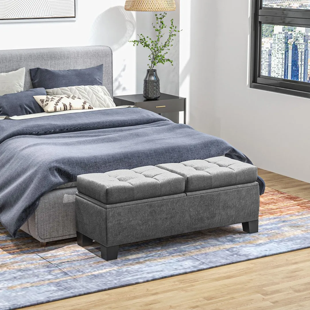 46" Upholstered Storage Ottoman Bench, Steel Frame, Button Tufted, Safety Hinges, Gray - Living Room, Entryway, Bedroom
