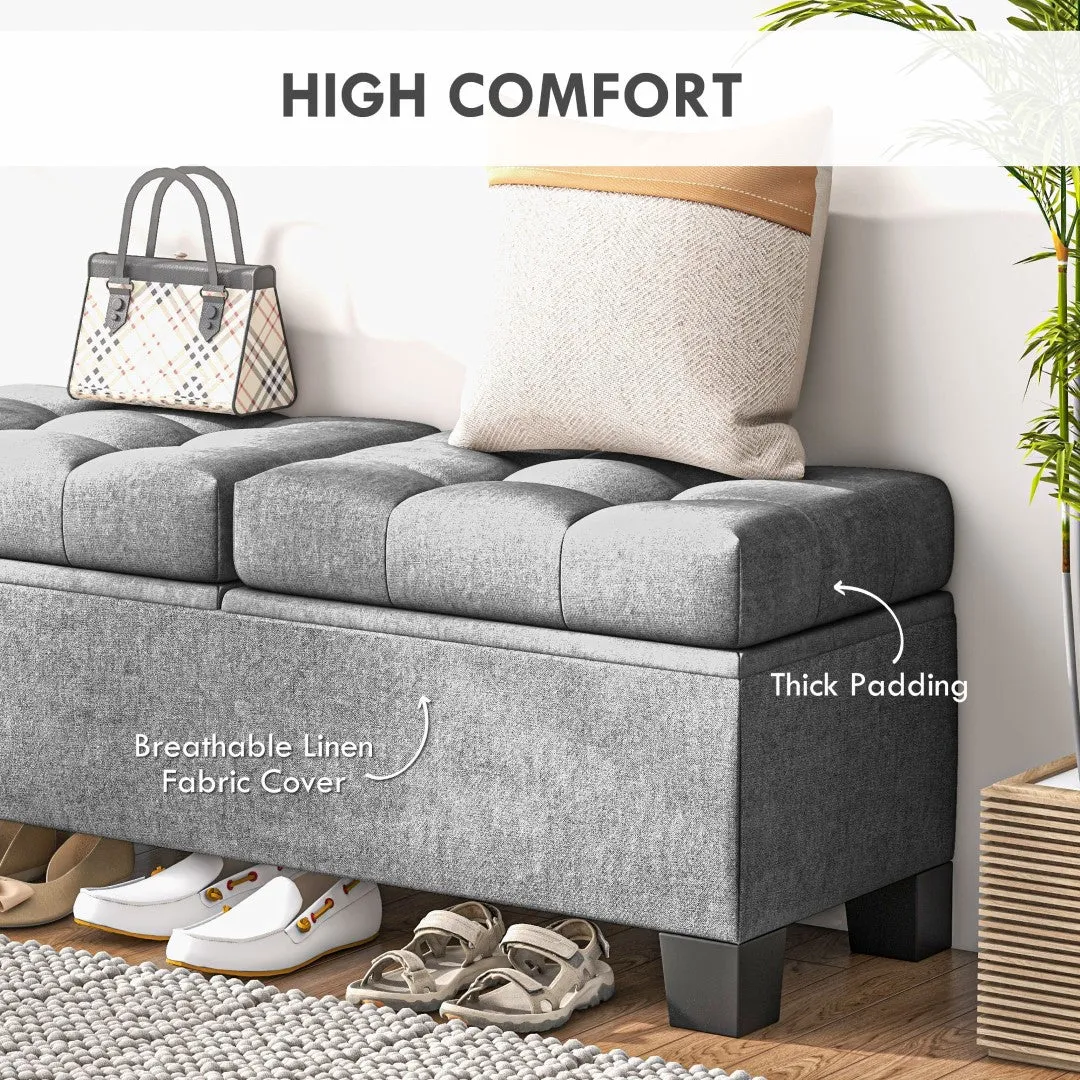 46" Upholstered Storage Ottoman Bench, Steel Frame, Button Tufted, Safety Hinges, Gray - Living Room, Entryway, Bedroom