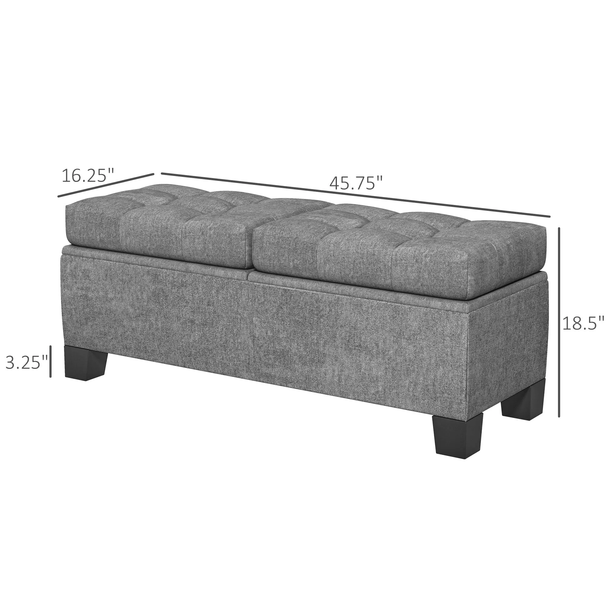 46" Upholstered Storage Ottoman Bench, Steel Frame, Button Tufted, Safety Hinges, Gray - Living Room, Entryway, Bedroom