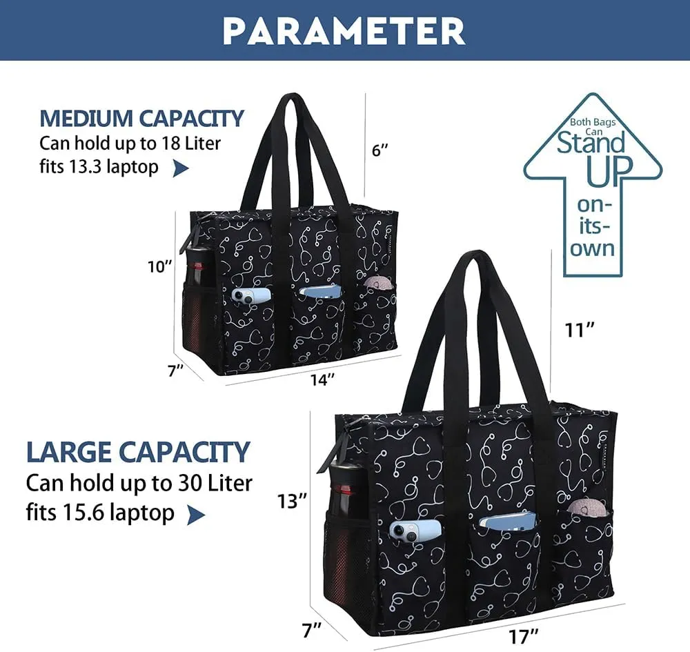 ABAMERICA Nurse Bags for Work: Multiple Pockets, Waterproof, Organizing Zip Top Clinical Bag for Nursing Students