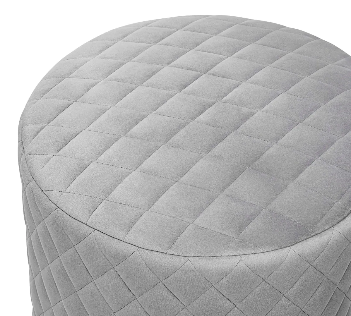 Abir Velvet Ottoman with Gold Base - Elegant Diamond Tufting, Versatile Stool or Seat, Grey/Blue