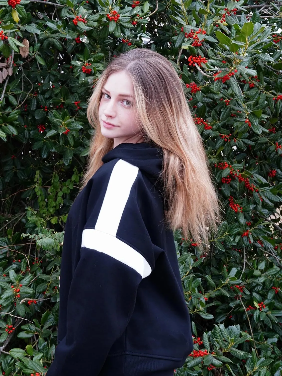 ABOCIW Womens Fleece Oversized Hoodie Sweatshirt Colour Block Panelling Long Sleeve Sweaters Pullover Tops