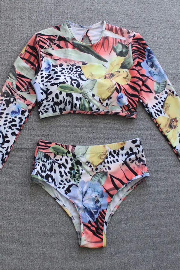 Abstract Print Stylish Lace-Up Bikini