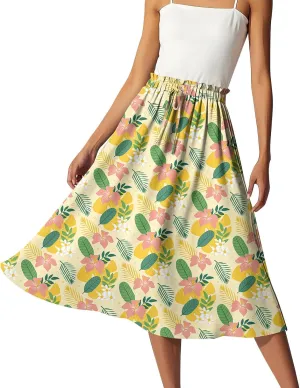 ADHOWBEW Boho Skirts for Women Beach A Line Plus Size Flowy High Waisted Cute Casual Midi Length Ruffle Trendy Spring Skirts