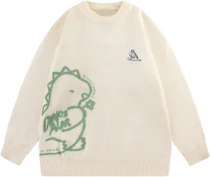 Aelfric Eden Cartoon Dinosaur Sweaters Graphic Crewneck Printed Oversized Pullover Sweater Couple Tops