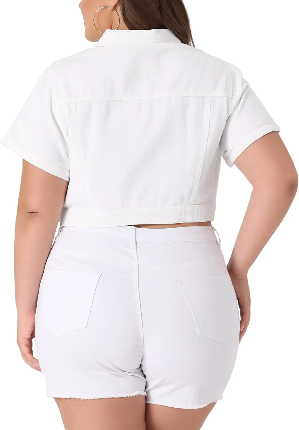 Agnes Orinda Plus Size Denim Jacket for Women Short Sleeves Button Down Cropped Jean Jackets