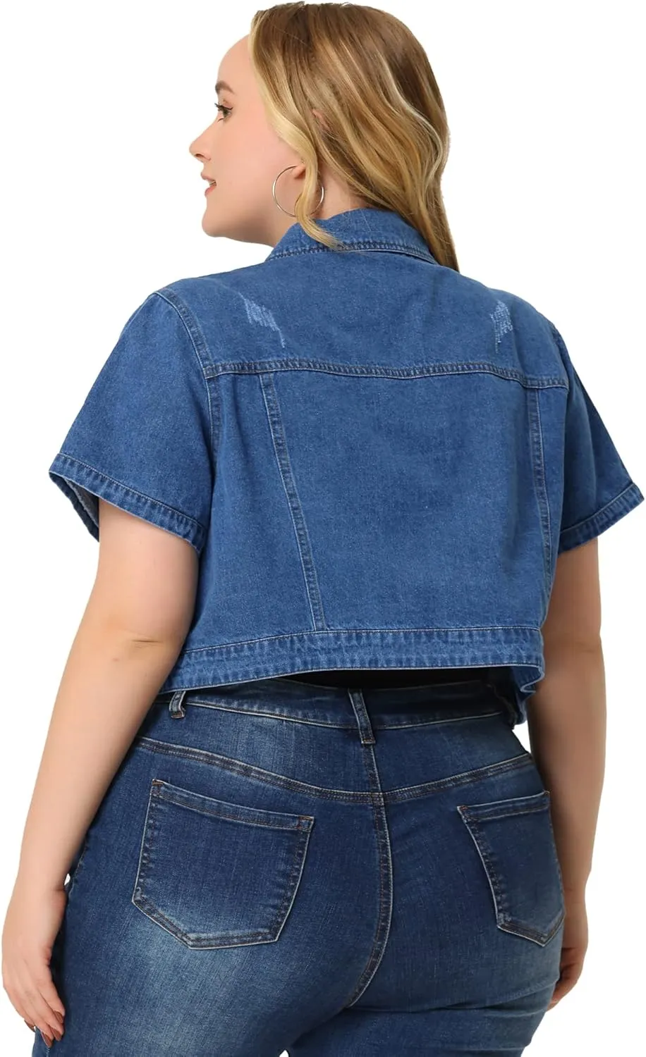 Agnes Orinda Plus Size Denim Jacket for Women Short Sleeves Button Down Cropped Jean Jackets