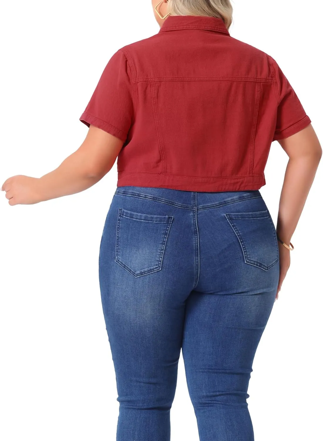 Agnes Orinda Plus Size Denim Jacket for Women Short Sleeves Button Down Cropped Jean Jackets