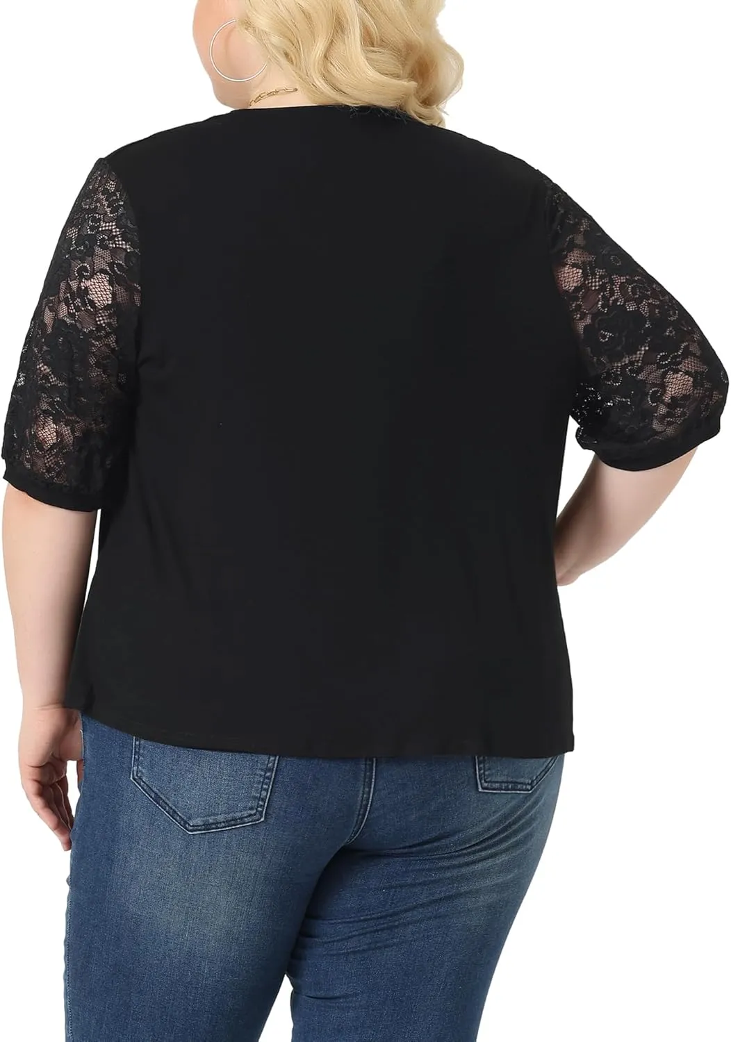Agnes Orinda Plus Size Elegant Cardigan for Women Lightweight V Neck Lace Half Sleeve Casual Open Front Cardigans