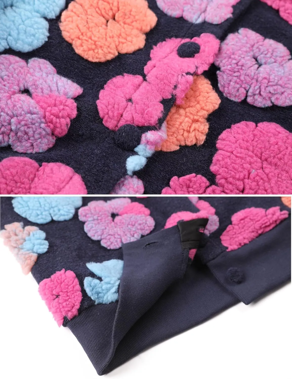 Aimiray Women's Cropped Floral Print Jacket Long Sleeve Fleece Warm Bomber Jacket Lightweight Button Varsity Coats