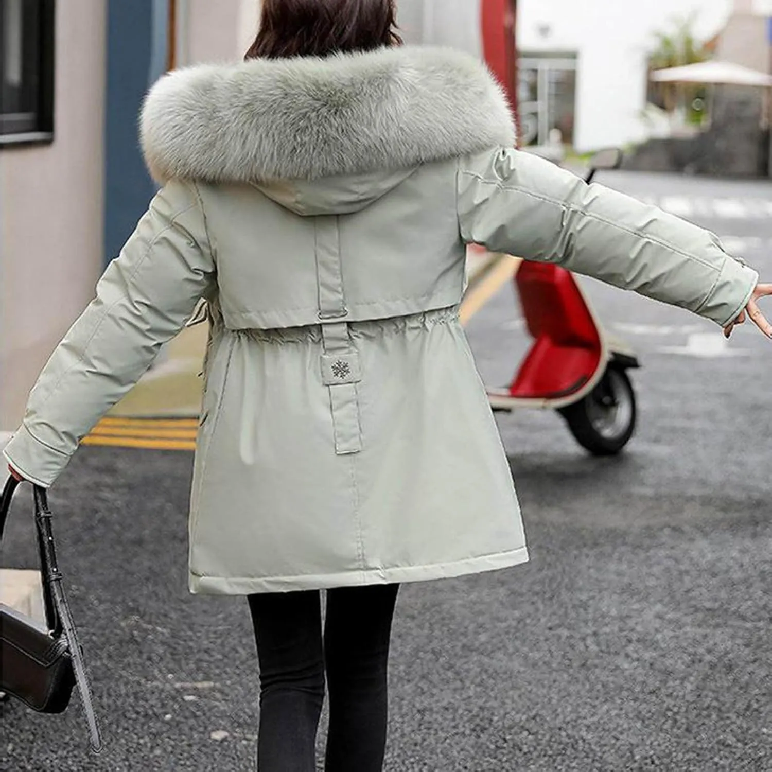 Akklian Long Winter Down Coat Womens Thicken Warm Fleece Lined Parkas Puffer Jacket Waterproof Outerwear with Faux Fur Hood